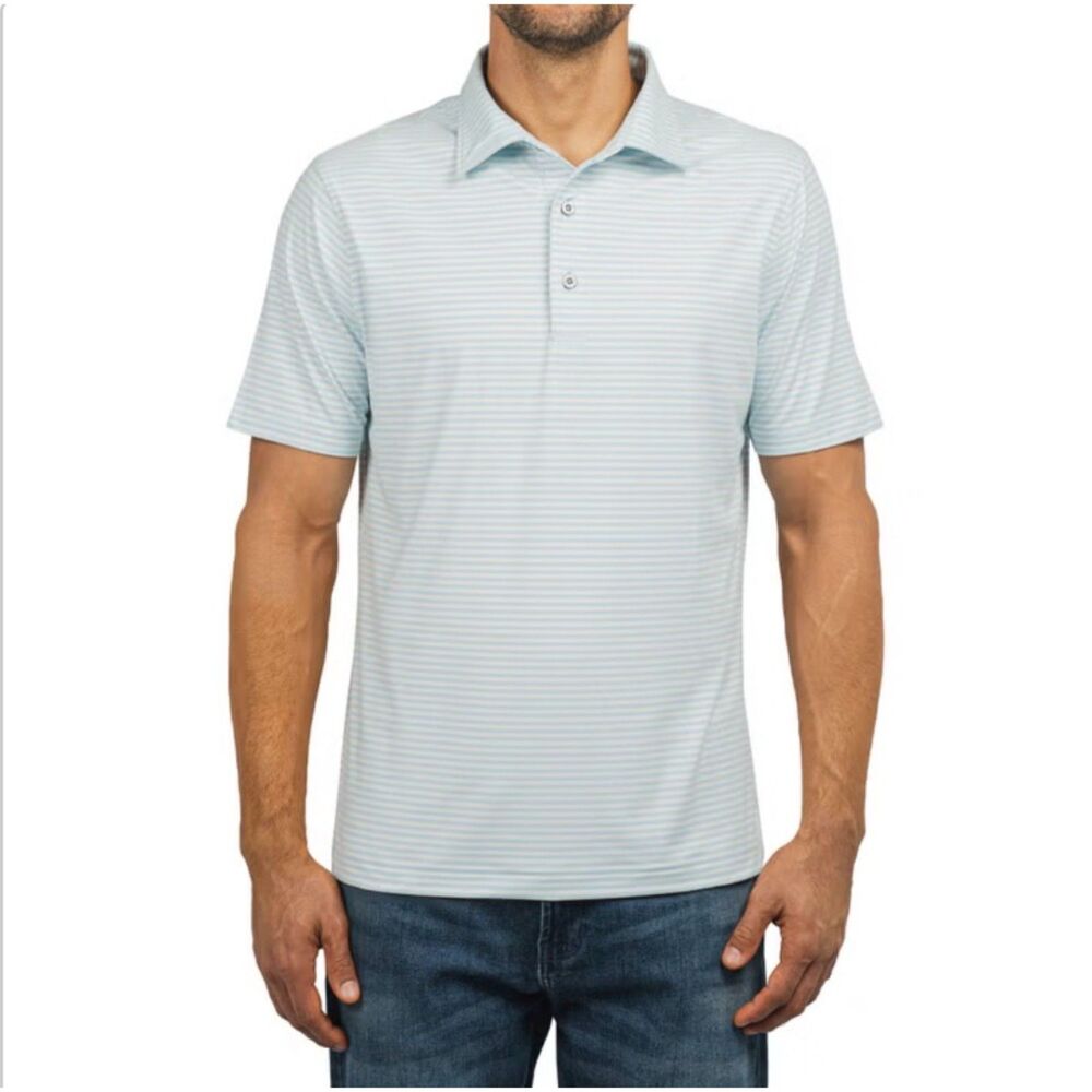 Light Blue Stripe XL Scott Barber Men's Performance Polo
